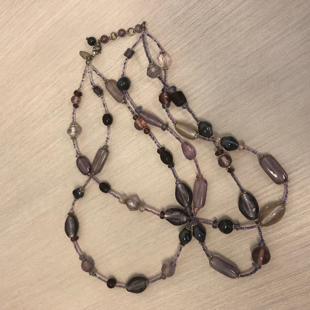 Purple 3 Strand Beaded Necklace